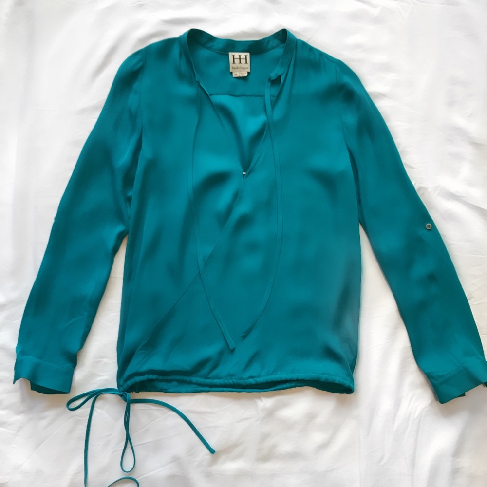 Teal long-sleeve blouse